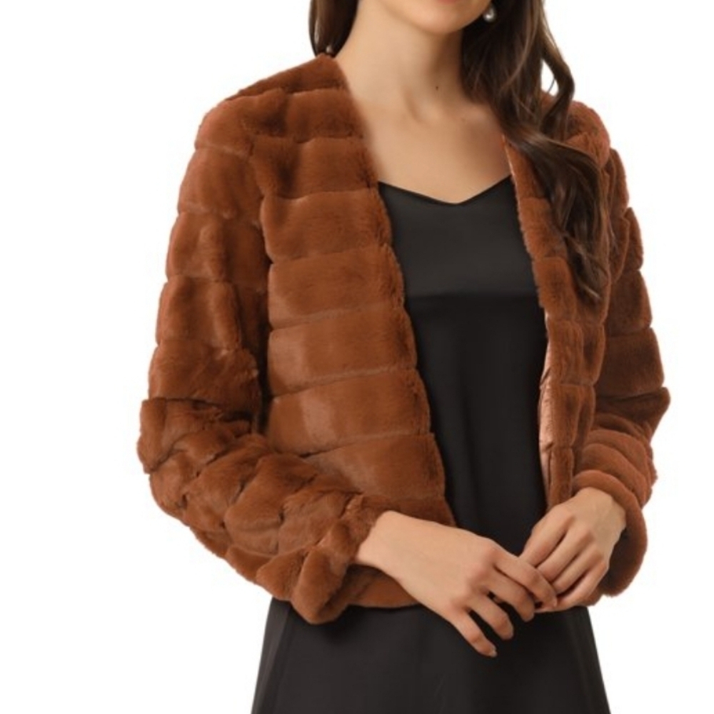 NWT Allegra K INSPIRE Chic Womens Open Shaggy Soft Faux Fur Coat Cardigan XL